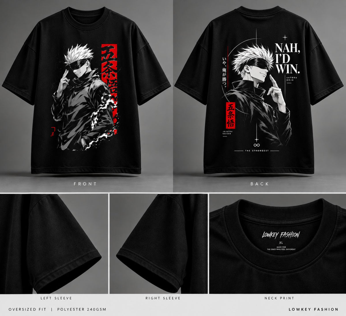 Gojo oversized T-shirt front back sleeve and neck print details