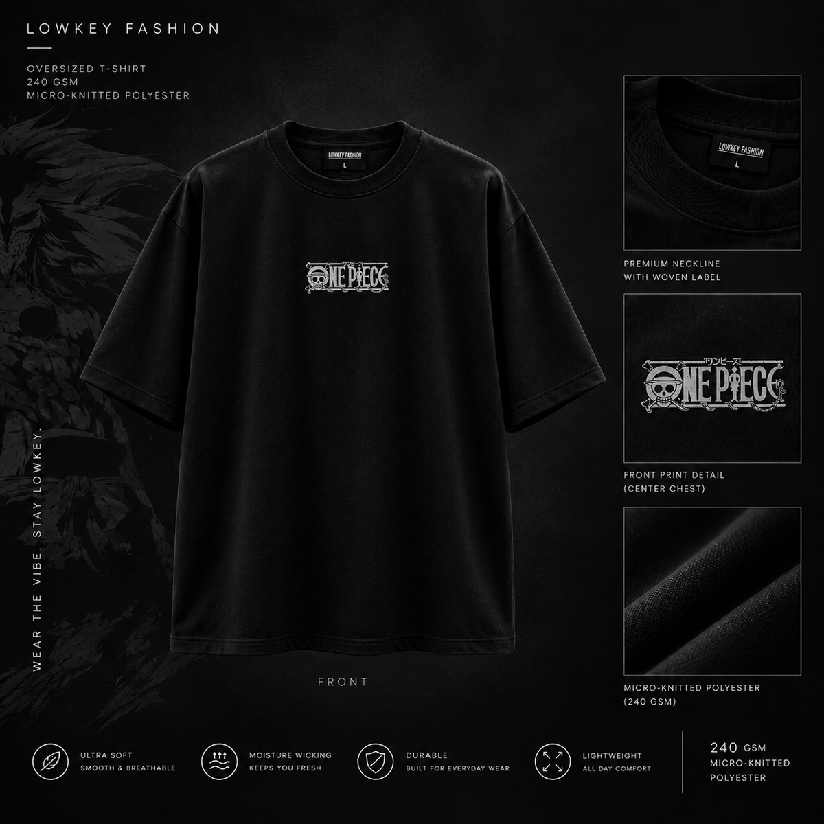 Black oversized T-shirt with minimal graphic chest print