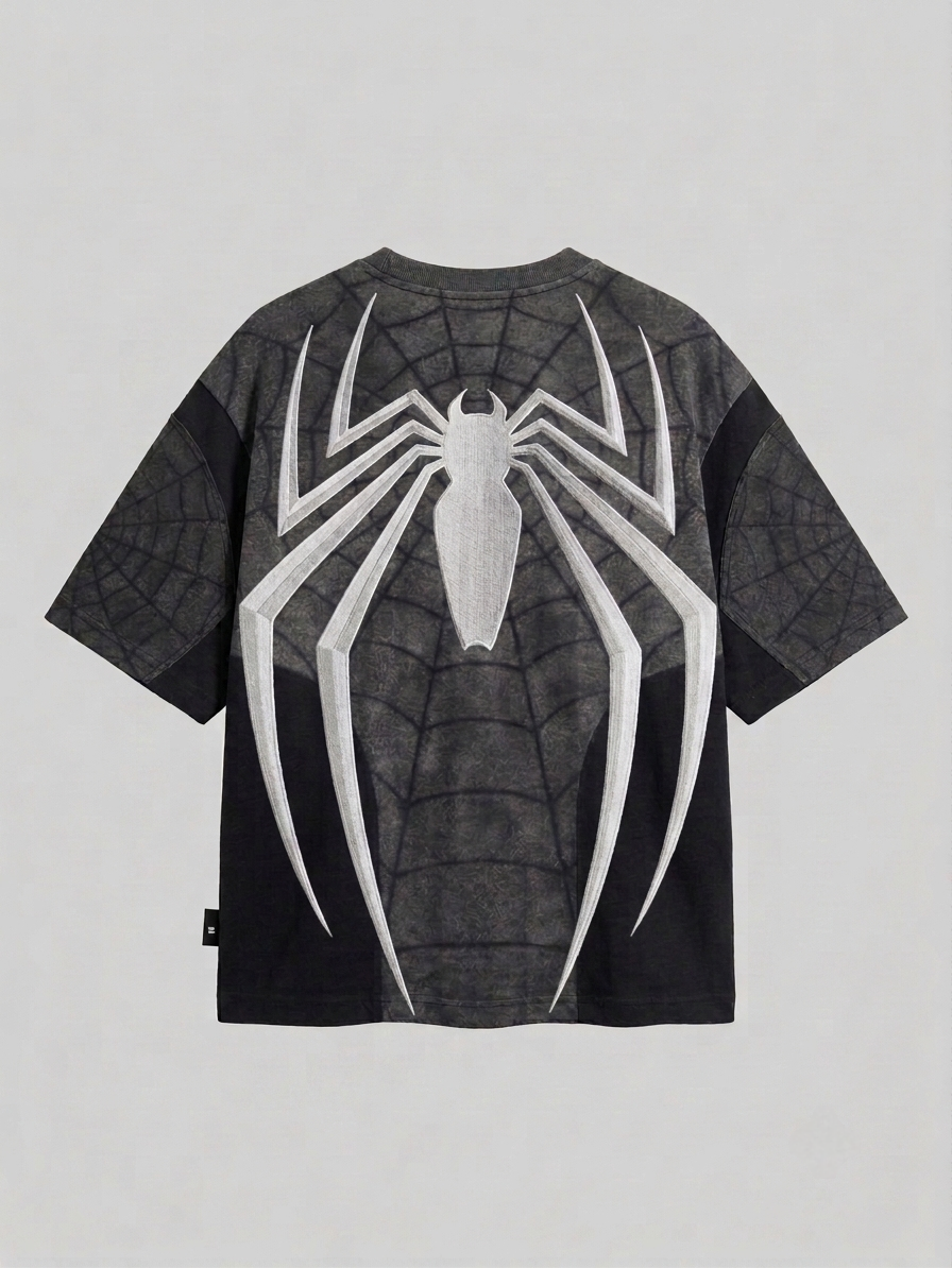 Spider-Man oversized t-shirt back view with graphic spider graphic