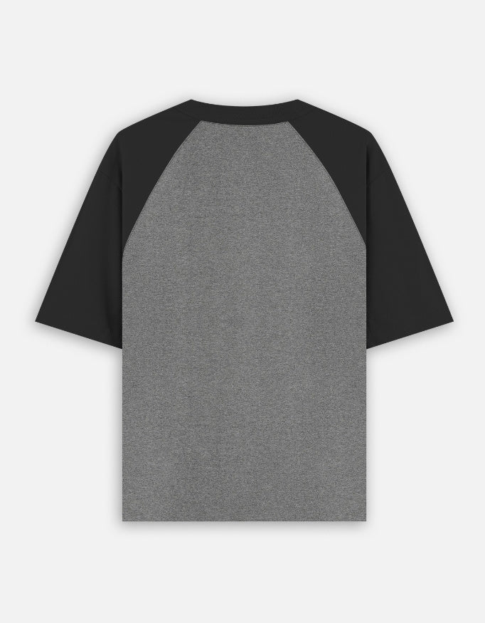 Black and charcoal oversized raglan t-shirt with back view