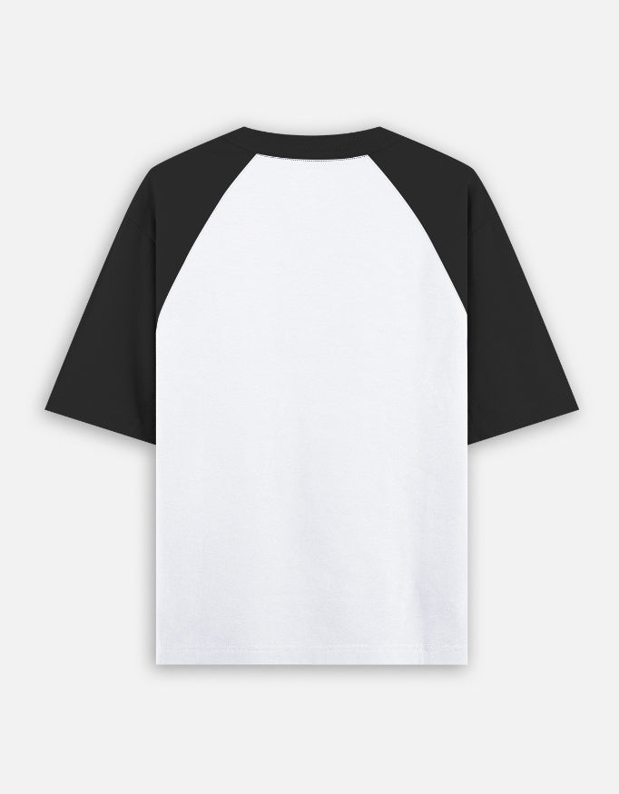 Black and white oversized raglan t-shirt back view